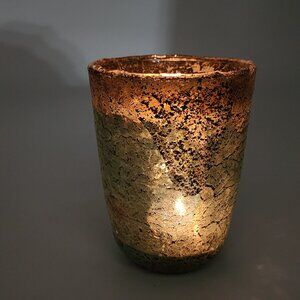 Handmade Rustic Glass Tea Light Holder Textured Glaze Finish Artistic Decor